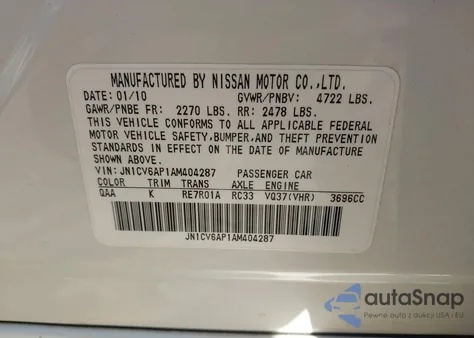 2010 Infiniti G37 Journey z USA, uszkodzony, nr VIN JN1CV6AP1AM404287